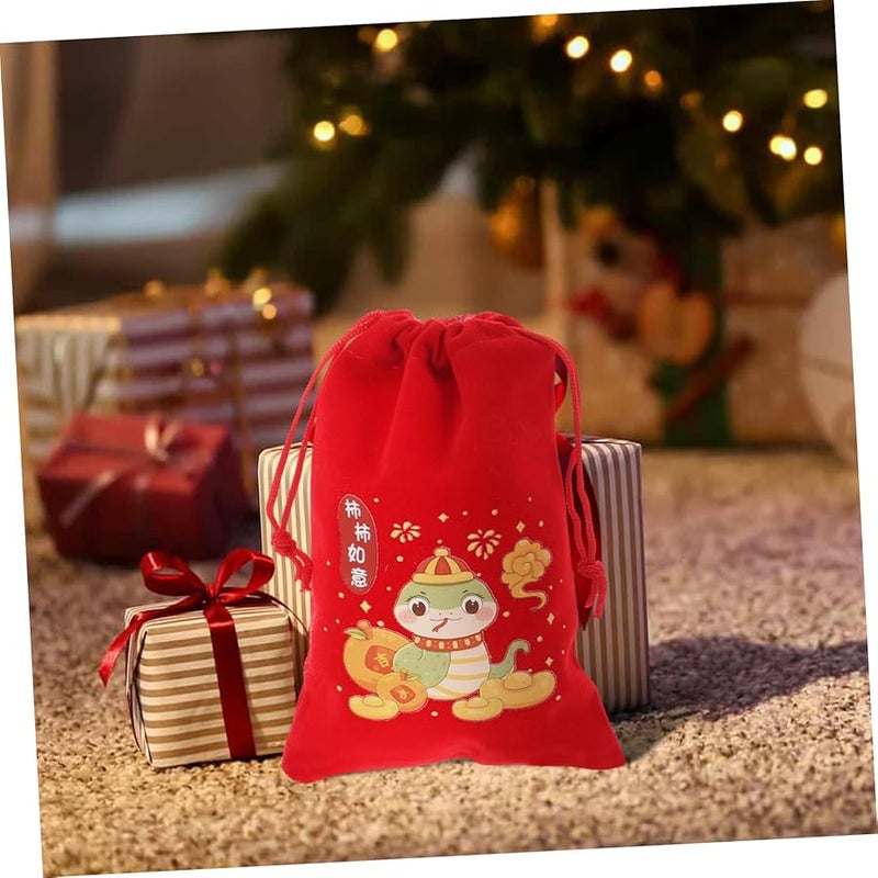 Year Of The Snake 6pcs Red Candy Bags Drawstring Goodie Pouches For Lunar New Year - Image 4